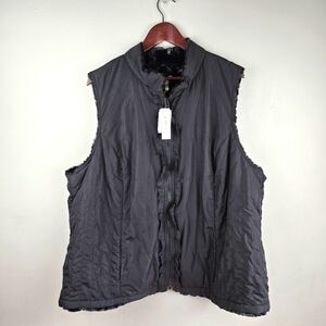 CJ BANKS Reversible Ruffle Zip Vest Faux Fur‎ Black Women Sz 3X Neutral Layering